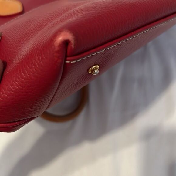 Dooney & Bourke Redish Leather Satchel with Tan Straps and Zipper Pulls EUC - Picture 13 of 17